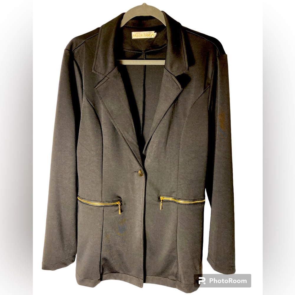Genhoo Women’s Long Sleeve Single Button Blazer with Zipper Pockets Size Medium